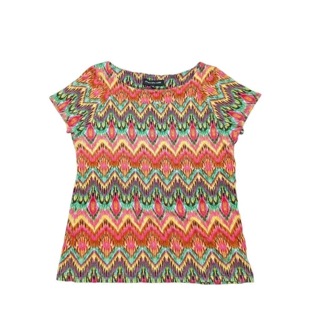 Jones New York Sport Top Pink Yellow Green Colorful Women's Size Medium